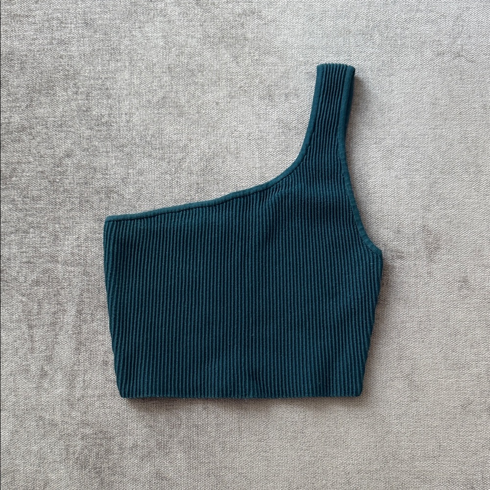 Aritzia Babaton Teal One-Shoulder Ribbed Top